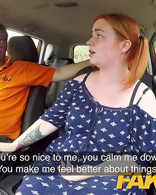 Fake Driving School Voluptuous redhead fucks in car